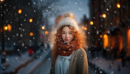 Beautiful red-haired woman on a cold winter's day