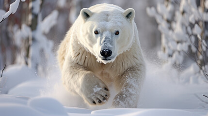 Naklejka premium A large polar bear in the snow