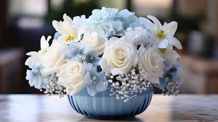 Obraz na płótnie Canvas Blue and white flowers, decoration for the winter