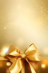 Gold background with blank shiny golden horizontal ribbon, free copy space, invitation greetings card, generative ai