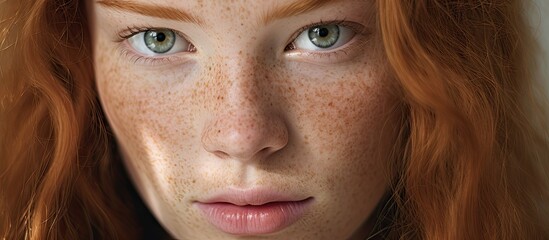 Capture a portrait of a freckled girl displaying her natural beauty - obrazy, fototapety, plakaty