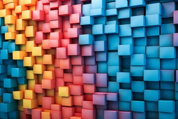 Interlocking wall of vibrant colored blocks. Generative AI - obrazy, fototapety, plakaty