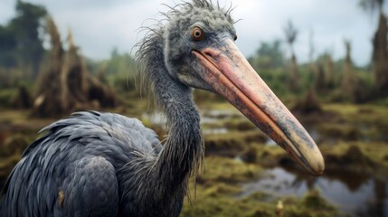Fototapeta premium Majestic Shoebill Stork in Central African Swamps