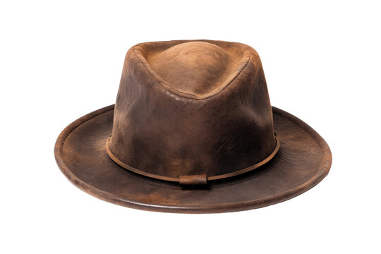 cowboy leather hat, isolated on a transparent background. PNG, cutout, or clipping path.	
