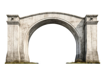 Antique concrete archway, a grand entryway, isolated on a transparent background. PNG, cutout, or clipping path.