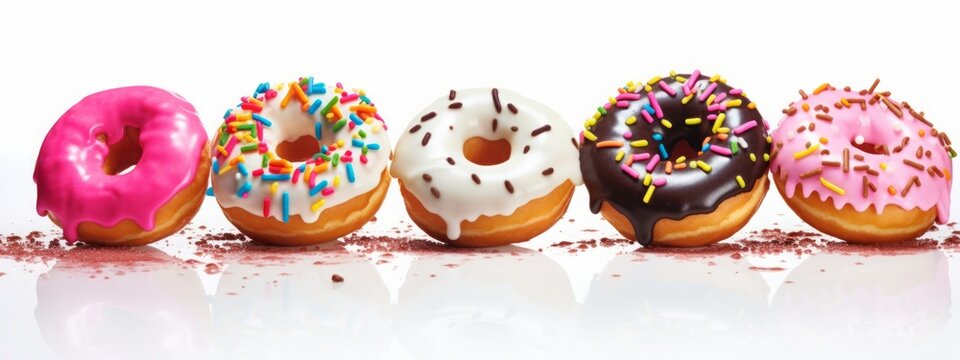Donut doughnut background sweet isolated food cake dessert pastry white bakery. Chocolate doughnut background sprinkles pink donut color decorated glaze candy eat cookie blue sugar birthday milkshake.