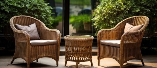 Luxury rattan garden furniture in a simple design - obrazy, fototapety, plakaty
