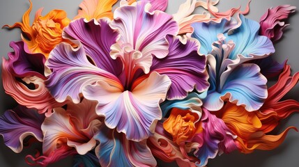  a close up of a bunch of colorful flowers on a gray background with a gray background and a gray background.  generative ai