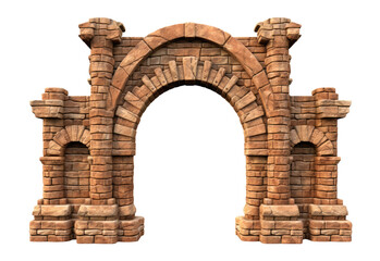 ancient stone wall, brick arch isolated , gateway or entryway isolated on a transparent background....