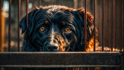 Sad dog at the shelter