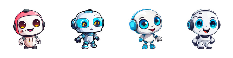 Cute robot set. Cartoon vector illustration