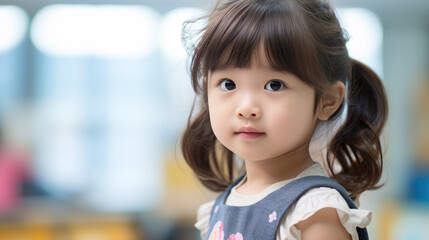Little preschooler in the background of a classroom