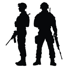 Silhouette of a Soldier on White Background