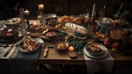 dinner feast on the table, celebration desing illustration