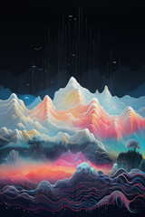 Illustration conceptuelle d'un paysage de montagne hyper coloré