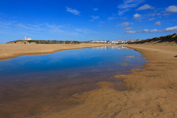 Beautiful Das Furnas beach with golden sand in Portugal