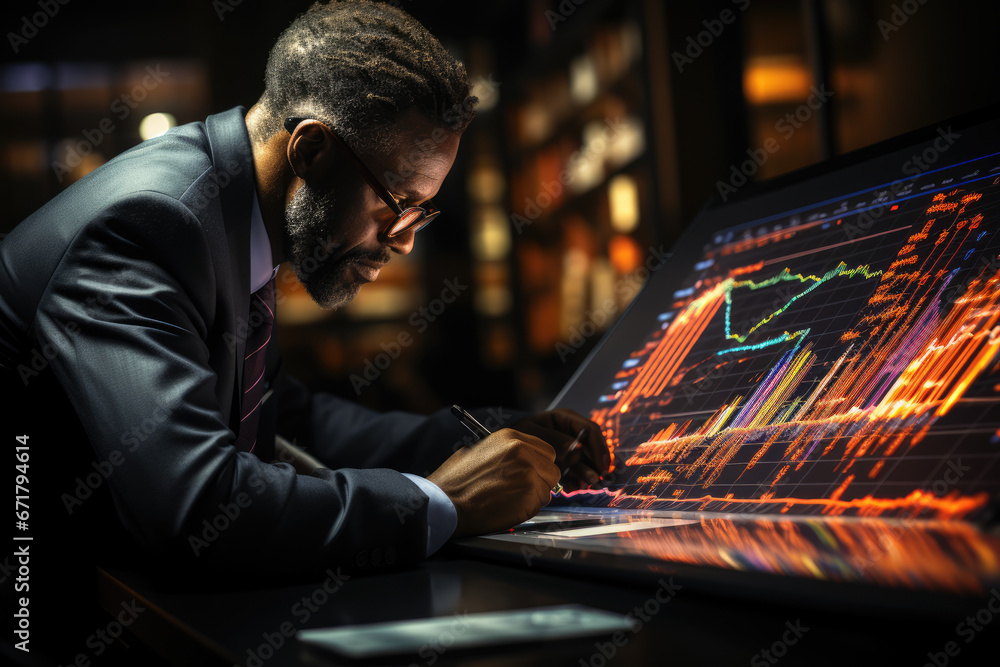 Poster a person analyzing financial charts and graphs, highlighting the importance of data-driven decision-