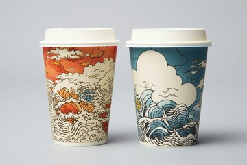 ukiyo-e coffee cup portraying Japanese culture and woodblock prints. Generative AI