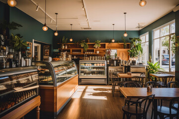 interior of an empty vegan cafe without people