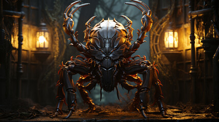 Scorpio: A striking scorpion with its tail poised, framed by deep, mysterious shadows, representing the Scorpio zodiac sign - obrazy, fototapety, plakaty