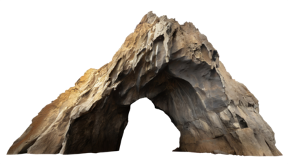 Big empty rock cave with entrance isolated on transparent background . PNG, cutout, or clipping path.