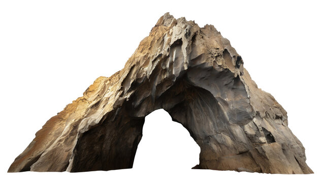 Big empty rock cave with entrance isolated on transparent background . PNG, cutout, or clipping path.	