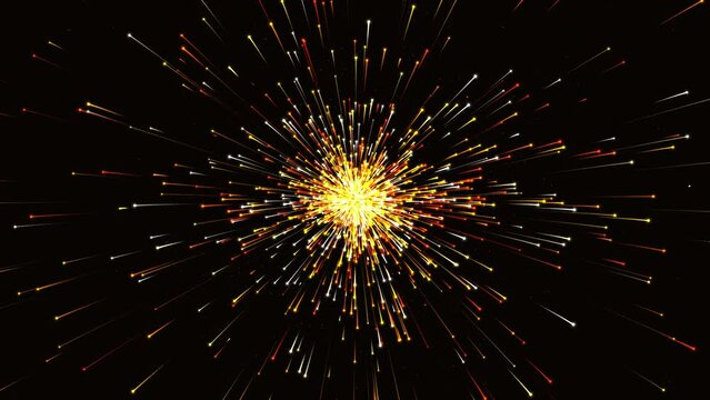 Abstract video background for editing footage and screensavers for posting information or illustrations, oncoming flight of particles with traces, 4k resolution