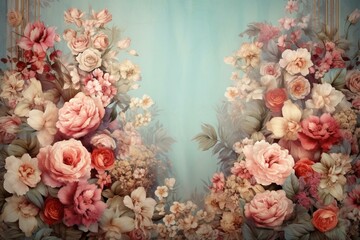 Vintage backdrop with floral elements. Generative AI