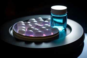 Connected capsules and pills indicate potential interactions among medications. Generative AI