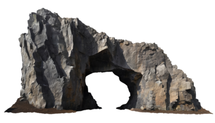 Big empty rock cave with entrance isolated on transparent background . PNG, cutout, or clipping path.
