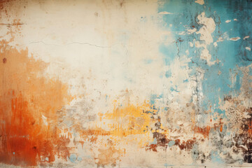 A rustic blend of blue and orange textures. Aged wall shows signs of weathering and time.