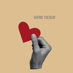 man with a red heart and text giving tuesday