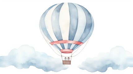Fototapeta premium a watercolor painting of a hot air balloon flying in the sky with a man standing on top of it. generative ai