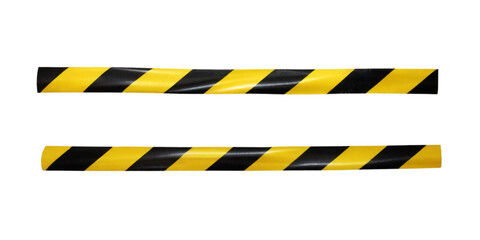 Yellow and black barricade tape isolated on transparent or white background Warning tape. Black and yellow line striped. Vector illustration. PNG. - obrazy, fototapety, plakaty
