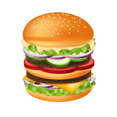 Hamburger or cheeseburger with meat and cheese Fast food meal