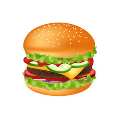 Hamburger or cheeseburger with meat and cheese Fast food meal