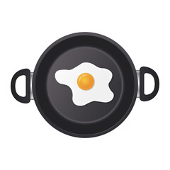 Realistic fried egg on pan in top view isolated on white background