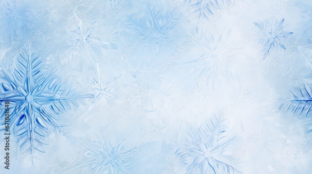 Poster a blue and white background with snowflakes in the middle of the image and snow flakes in the middle