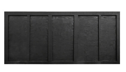 Panoramic black empty wall ,board or panel for text and design, empty copy space isolated on a transparent background. PNG, cutout, or clipping path.	
