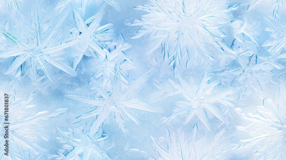 Poster a close up of a pattern of snowflakes on a blue and white background with snow flakes in the foregro