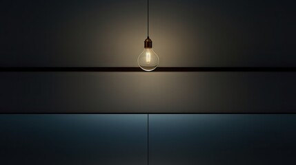  a light bulb hanging from the side of a wall in a dark room with a light coming from the ceiling.  generative ai