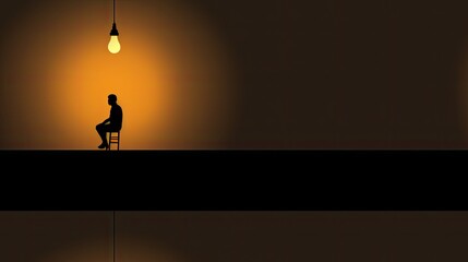  a person sitting on a chair in a dark room with a light bulb hanging from the ceiling and a person sitting on a chair in the middle of the room.  generative ai