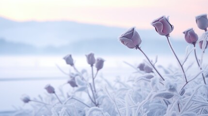 Frozen tree Branch background. Hello winter concept. Frost snow covered branches. snowy hoarfrost forest close-up Wallpaper, poster. Beautiful Amazing nature scene. Winter wonderland. Idyllic nature..