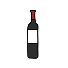 A hand-drawn cartoon doodle icon of a wine bottle on a white background.