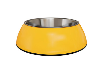 Realistic yellow glossy pet feeding bowl. 3d stock vector illustration on isolated background.