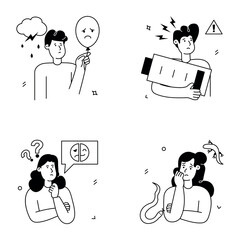 Pack of Mental Disorders Glyph Illustrations 

