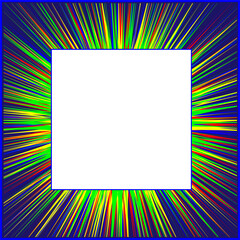 Vector square frame in the form of multi-colored lines and rays on a blue background