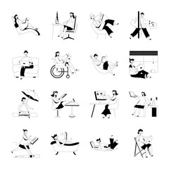 Trendy Pack of Remote Work Glyph Illustrations 

