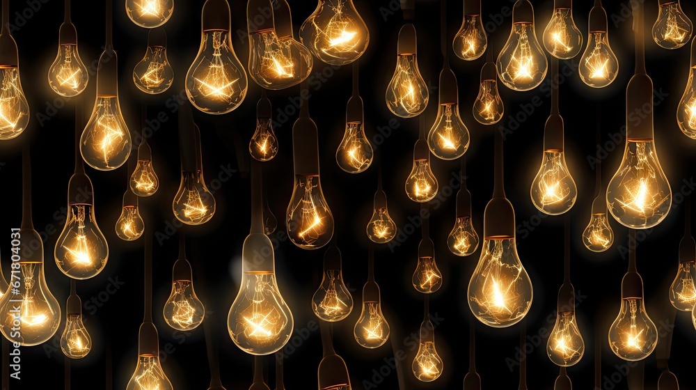 Poster a large group of light bulbs hanging from the ceiling of a room filled with light bulbs that have be