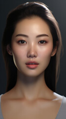 Obraz premium Radiant Serenity: Portrait of Graceful Asian Woman Showcasing Flawless, Glowing Skin in a Tranquil Setting.
